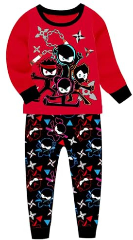TBNRFrags Boys Pajama Set Ninja Kidz Pyjamas Long Sleeve Cotton Top and Bottoms Casual Soft Sleepwear For Kids (UK, Age, 6 Years, 7 Years, Regular, Red)