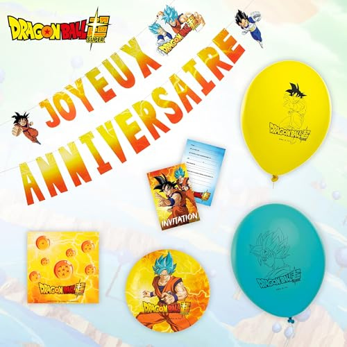 Chaks - Kit de fiesta de cumpleaños para niños de Son Goku Kit de decoración oficial Dragon Ball con platos, toallas y accesorios de fiesta