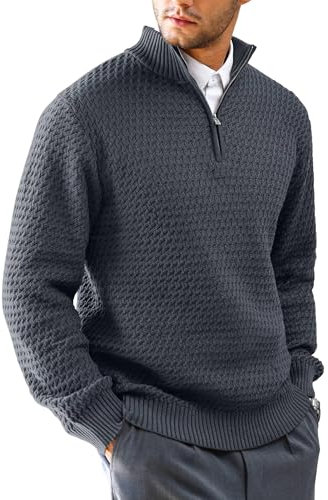 HYPESTFIT Herren Rollkragenpullover 1/4 Zip Pullover Warm Langarm Einfarbig Knitted Sweater Casual Top Gunmetal Grau 3XL