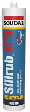 Soudal Silirub HT°-N Neutral Cure Heat Resistant Silicone Sealant Cartridge Black 300ml High Temperature Resistant up to 280°C Highly flexible And Weatherproof, External And Internal