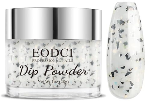 EODCI 1 Oz/28g Glitter Grey Dip Powder, Nail Dip Powder for Long-lasting 28 Days+ Dip Nail Art French Manicure Nail Starter & Professional Home DIY Salon Use, No Needed Nail Lamp Curing