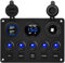 12V/24V Schalter Panel 5-fach Kippschalter mit Dual USB Ladegerät 5V 4.2A, Wasserdicht, LED-Spannungsmesser und Zigarettenanzünder-Buchse - Ideal für Boot, Wohnmobil, Auto