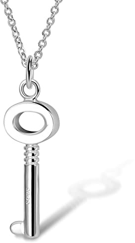 Dankadi Collier de Pendentif Clef pour Femme en 925 Argent Sterling, 18 à 22” Chaîne Mode avec Pendentif Clé Ajustable Fermoir Homard Cadeau de Bijou Écrin pour Fête Anniversaire Copine