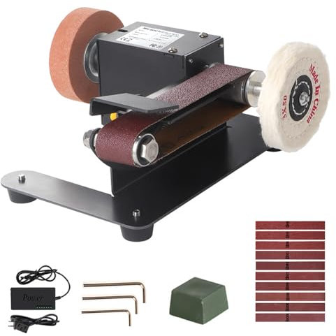 Levigatrice a nastro elettrica Affilatrice per lucidatura e affilatura regolabile, Kit per levigatrice a nastro per levigatrice elettrica fai-da-te Mini kit per smerigliatrice a nastro da banco (350W)