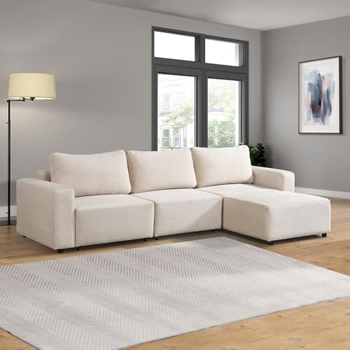 Home Deluxe Modulares Schlafsofa Vina L, Beige - inkl. Stauraum | Cordsofa, Sofa mit Schlaffunktion, Couch