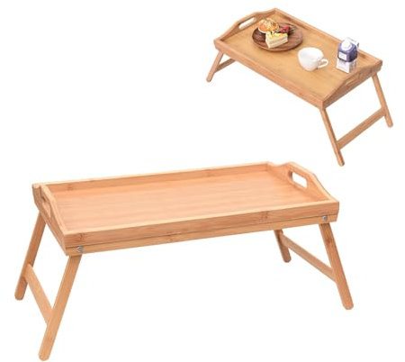 Vassoi per il letto per mangiare 19.7x11.8x2,6 pollici di bambù pieghevole vassoio portatile da letto portatile con maniglia per snack alimentari piccoli laptop e ecc.