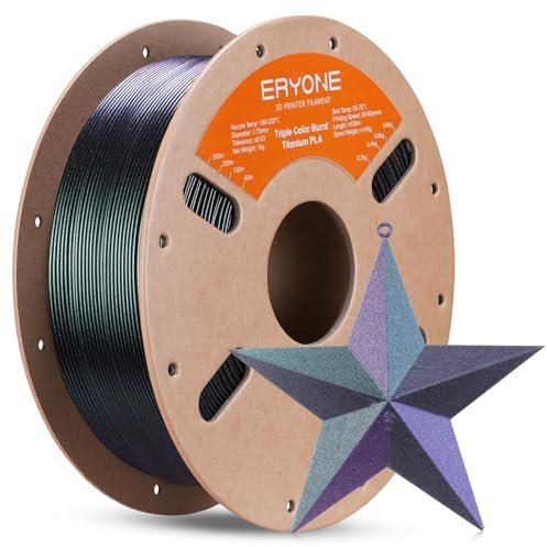 ERYONE Glitter PLA Filament for 3D Printer, 3D Printing PLA Filament 1.75mm +/- 0.03mm, 1kg (2.2LBS)/Spool, Triple Color Burnt Titanium Black&Green&Rose