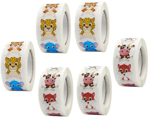 Toyvian 6 Rollen Tiersticker für belohnungssticker kinderzimmer Sticker Tierische Sticker für Schulprojekte Aufkleber für besondere Anlässe Aufkleber Papieraufkleber