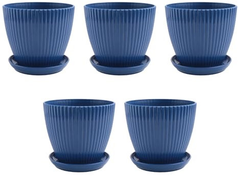 Asyduey Pots de Fleurs en Plastique pour Plantes, Lot de 5 Pots de Fleurs de 15,2 Cm avec Trous de Drainage et Soucoupes, pour IntéRieur ExtéRieur D