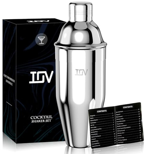 IOV Cocktail Shaker, 24 oz Martini Shaker, Drink Mixer with Built-in Strainer, Professional Stainless Steel Margarita Alcohol Shakers with Cocktail Recipe Guide, Bartender Kit Gifts