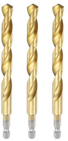 sourcing map 3pcs 1/4 Hex Shank Titanium Twist Drill Bit 10mm Drilling Dia 133mm Length High Speed Steel Drills for Hardened Metal, Stainless Steel, Cast Iron, Wood, Plastic
