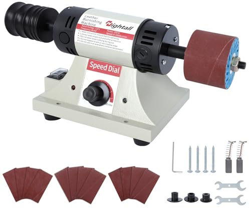 Leather Burnishing Machine, 1750-8500 RPM Variable Speed, 350W Electric Polishing Tool with Sanding Drum and Rosewood Grinding Head,12 Pcs Sanding Sleeves (80/120/240 Grit) & Mahogany Polishing Wheel