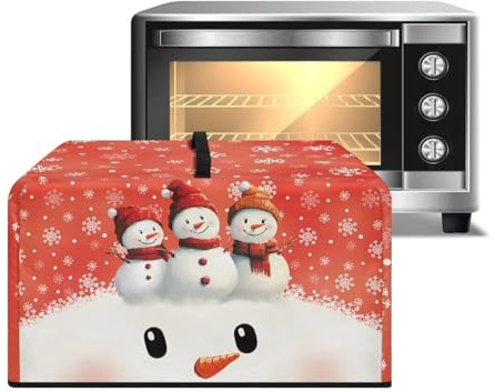 ZIATUBLES Housse de protection pour four à micro-ondes motif bonhomme de neige de Noël rouge résistant à la chaleur pour comptoir micro-ondes en toile pour grille-pain, friteuse à air, taille L