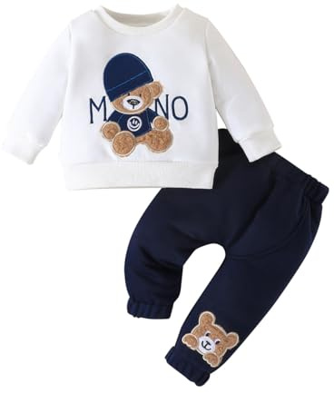 Eqenkely Toddler Baby Boys Outfit Clothes Sets Long Sleeve Embroidery Animal Print Sweatshirt Pullover + Pants 2PCS Tracksuit for 3-24 Months Blue 18-24 Months