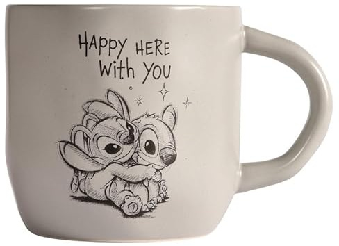 Fyrklövern Disney Stitch - Tazza in gres porcellanato di alta qualità con citazioni originali e tocco fatto a mano, colore: grigio