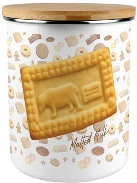 Purely Home Novelty Biscuit Tin Storage Canister - Extra Large Enamel Kitchen Storage Cookie Jar Gift - Malted Milk Design