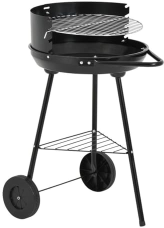 Acomoda Textil – Barbacoa de Carbon con Ruedas Parrilla Redonda y Estructura de Acero, Ligera y Portatil. Asador 42x68 cm Ideal para Jardin, Camping o Terraza de Facil de Limpieza
