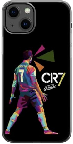 EZB Cristiano Ronaldo Themed iPhone Phone Case | Flexible Shock Absorbant Cool Football Player Phone Cover | CR7 Colourful Case (iPhone 13 Mini) Black