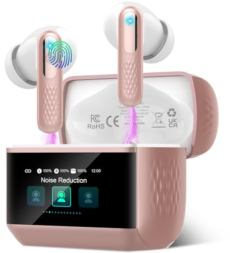 2026 Wireless Earbuds, Bluetooth 5.4 Headphones In Ear with ANC/ENC Noise Cancelling, HiFi Stereo Bluetooth Ear buds with Smart Touchscreen, 5 EQ Modes/IP7 Waterproof Bluetooth Earphones, Rose Gold