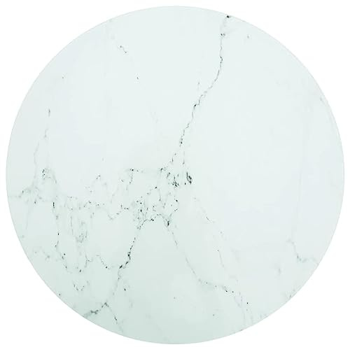 Runder Tischplatte, Desktop Ersetzen, Couchtisch-Ersatzplatte für Wohnzimmer, Arbeitszimmer, Schlafzimmer, Weiß Ø90x1 cm Hartglas in Marmoroptik