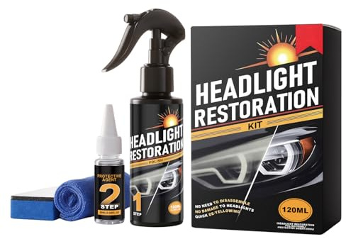 Scheinwerfer Aufbereitung Spray Set, Headlight Restoration Polish Kit 120ml, Scheinwerfer Polierset Restaurationsspray, Scheinwerfer Politur für Reinigt Poliert Vermattete Vergilbte (1)