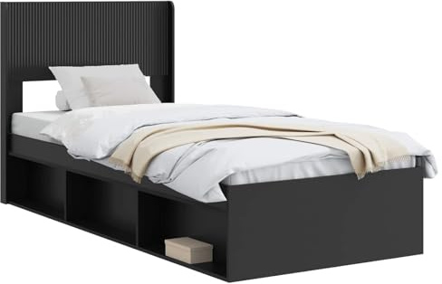 vidaXL Bettgestell mit Stauraum und Kopfteil Schwarz 75 x 190 cm, Moderne Bettgestell, rechteckig, Stauraum, Latten-Design, praktische Möbel für Dein Schlafzimmer