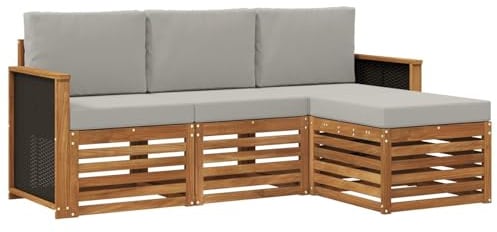 vidaXL Outdoor-Sofagarnitur 4 pcs Natürlich und Hellgrau, Garten-Sofa, modernes Lounge-Set, entspannende Möbel für Terrasse, ideal zum Chillen