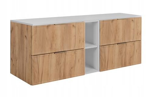 Rodan Moderne Möbel - Schrank Weiß, Gold, Eichenholz - Möbelstück - Bastelregal – Bastelplatte 140,6 x 58,6 x 46 cm