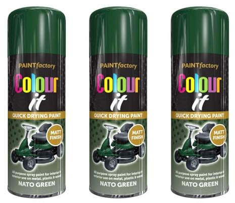 Paint Factory Colour It Nato Green Quick Drying Spray Paint, Matt Finish, for Metal, Plastic & Wood, 400ml, Pack of 3