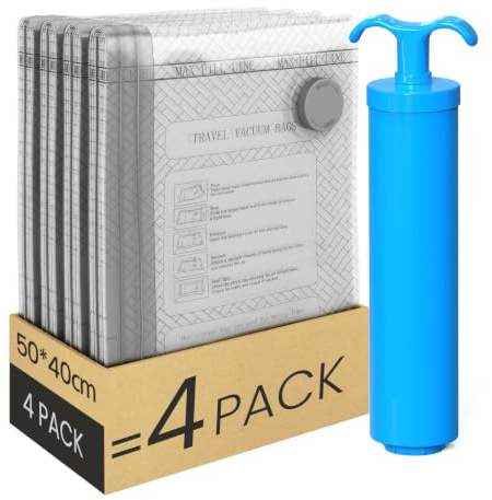 Raplink Vakuumbeutel für Kleidung, 4er-Set Vakuumbeutel (4 * 50x40cm), Vacuum Bags for Clothing mit Handpumpe für Reisen, Umzüge, Aufbewahrung