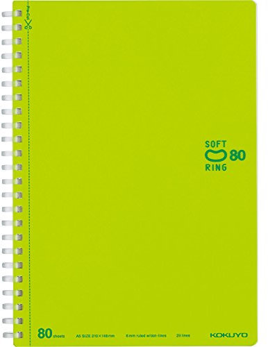 MARKS KOKUYO D-förmiges Notizbuch mit weichem Ring, 6 mm liniert mit Punktlinien, 29 Zeilen, 80 Blatt, A5, hellgrün, Japan Import (SU-SV338BT-LG)
