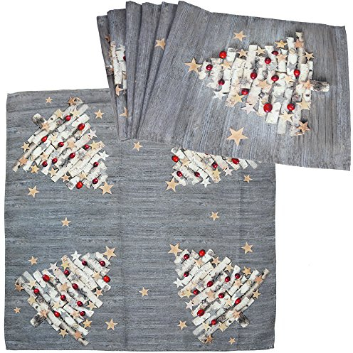 com-four® 2-teiliges Tischdecken Set aus Tischdecke und Tischläufer im weihnachtlichen Design mit Tannenbaum (Tannenbaum - Set)