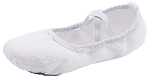 Acfoda Leinwand Ballettschuhe Mädchen mit Geteilter Ledersohle Flache Verstellbar Ballett Schläppchen Kinder Leicht Weich Ballerinas Tanz Gymnastik Schuhe Weiß Gr.36