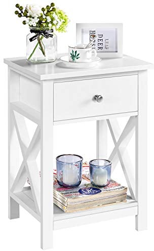 Yaheetech Nachttisch, Beistelltisch mit Schublade und Ablage, Wohnzimmer, Schlafzimmer, einfacher Aufbau, platzsparend, Nordisch-Design, Weiß