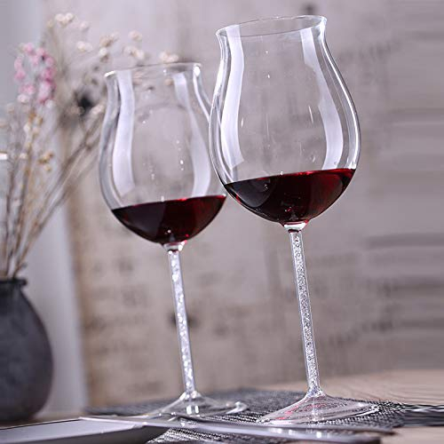 JHM-Red Wine Glass Creative Belt Drill Borosilicate Glass Wine Glasses Safe and Lead-Free Cold and Heat Resistant for Family Gatherings
