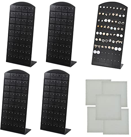 KLYNGTSK 5 Stück Ohrringe Schmuckständer Ohrring Ständer Display Schwarz Ohrring Organizer mit 72 Löchern Ohrring Halterung L-förmiger Ohrringständer Kunststoff Ohrsteckerständer für Ohrring Schmuck
