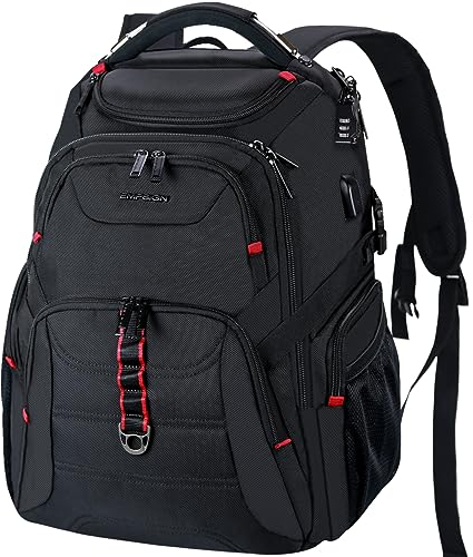 EMPSIGN Travel Laptop Backpack 17.3 Inch, Extra Large Laptop Backpack for Men, Water Resistant Work Business Laptop Bag with USB Charging Port, Computer Rucksack for Men Women College School Black