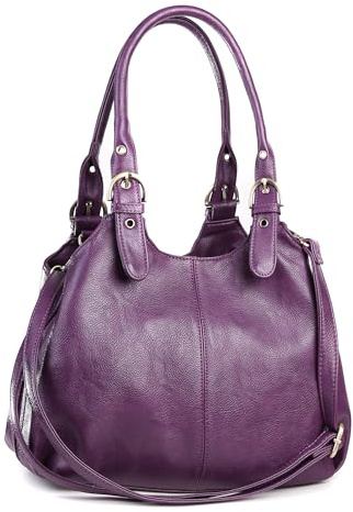 AOSSTA Borsa tote da donna multi tasche in morbida pelle borse a tracolla hobo con tracolla lunga borse da donna grandi borse a tracolla, Viola, Large