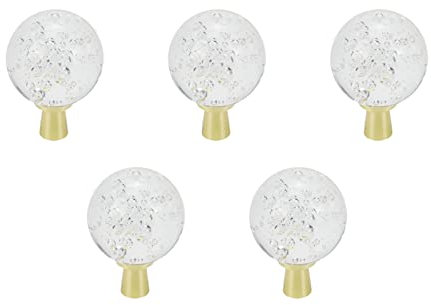 Wealrit 5 pcs Round Bubble Knobs,Clear Crystal Glass Drawer Knobs,Decorative Cabinet Knobs,Crystal Brass Cabinet Handles for Kitchen Cupboard Wardrobe Door Dresser