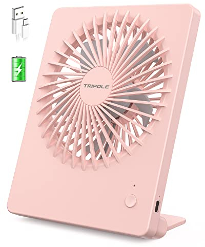 TriPole Tischventilator Leise, 2000mAh Ladefähige USB Ventilatoren Ausführen Bis zu 4-16 Std, 3 Geschwindigkeiten Tragbarer Akkulüfter-30dB, 180°Einstellbar, für Büro, Bibliothek, Reise-Rosa