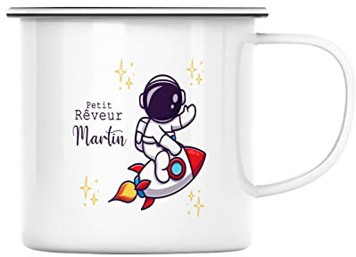 Fabulous Mug en Métal Emaillé Astronaute Petit Rêveur Nom ou Texte Personnalisable Enfant Illustration Mignon