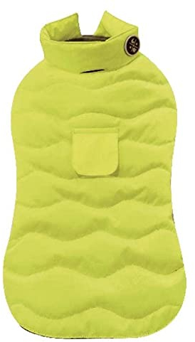 Croci Eco Leaves Yellow Hundejacke, Rückengröße 45 cm, ökologisch hergestellt aus recycelten Materialien, gepolstert und verstellbar, mit Gummiband und Loch für Leine und Geschirr, gelbe Farbe