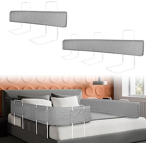 JOIEYOU 2 x Bettgitter Bettschutzgitter Bettkantenschutzbett Bettgitter Höhenverstellbar Sicherheitsgeländer Bettumrandung (200cm, Leinengrau)