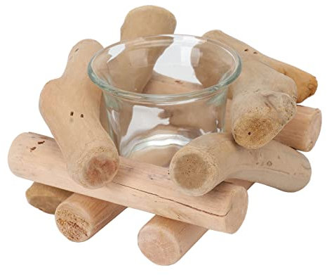 Rustikaler Teelichthalter aus Treibholz Mit Glasschale, Vintage-Holzkerzenhalter Für Heimdekoration, Fotografie, Requisiten, Umgebungsbeleuchtung