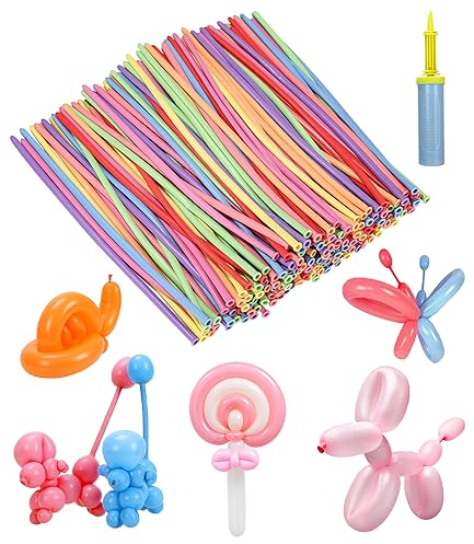 FAOKZE 200 Stück Luftballons für Tiere mit Pumpe,260Q Latex Lange Luftballons,DIY Magic Modellierung Ballon für Hochzeit Geburtstage Partys Dekoration(mit Großer Pumpe)