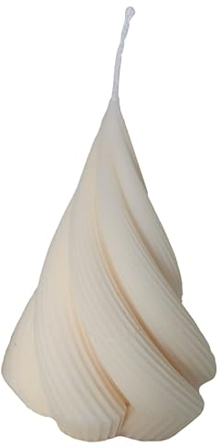 kerzenschule - Handgemachte Wirbel-Weihnachtsbaum Kerze aus Rapswachs „Groß feine Rillen“ (11,5x8cm) - Kerzen in Weihnachtsbaum Form in Weiß für Weihnachten handgefertigt mit Baumwolldocht (129g)