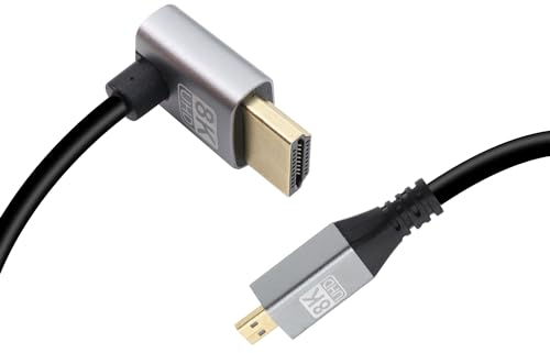 RIIEYOCA Câble étendu UHD 8K Micro HDMI mâle vers HDMI mâle 48Gbps High Speed 2.1 supportant 8k@60Hz, 1080p, ARC, 3D, pour DVR, HDTV, (Angle vers le haut, 0.5m)