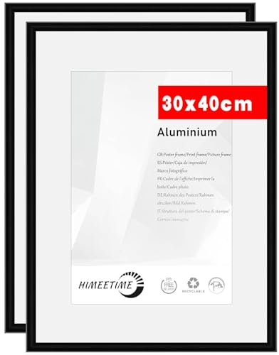 HIMEETIME® 2x Bilderrahmen, 30x40 cm (2er Set) Aluminium Schwarz Matt, bruchsicheres Acrylglas, für Fotos und Bilder, Hoch- und Querformat, stabile Rückwand