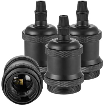 Vecys 4 Stück Vintage E27 Edison-Öpräver Lampenfassung Retro Adapter für Vintage Bulbs Pendelleuchte (Schwarz)