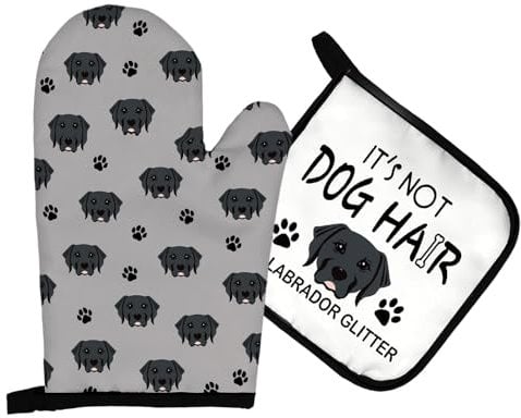 Mingnei Labrador Retriever Dog Oven Mitts and Pot Holders Sets, Labrador Retriever Kitchen, Black Lab Heat Resistant Potholder Kitchen Decor for Women Cooking BBQ,It’s Labrador Glitter Oven Glove Set